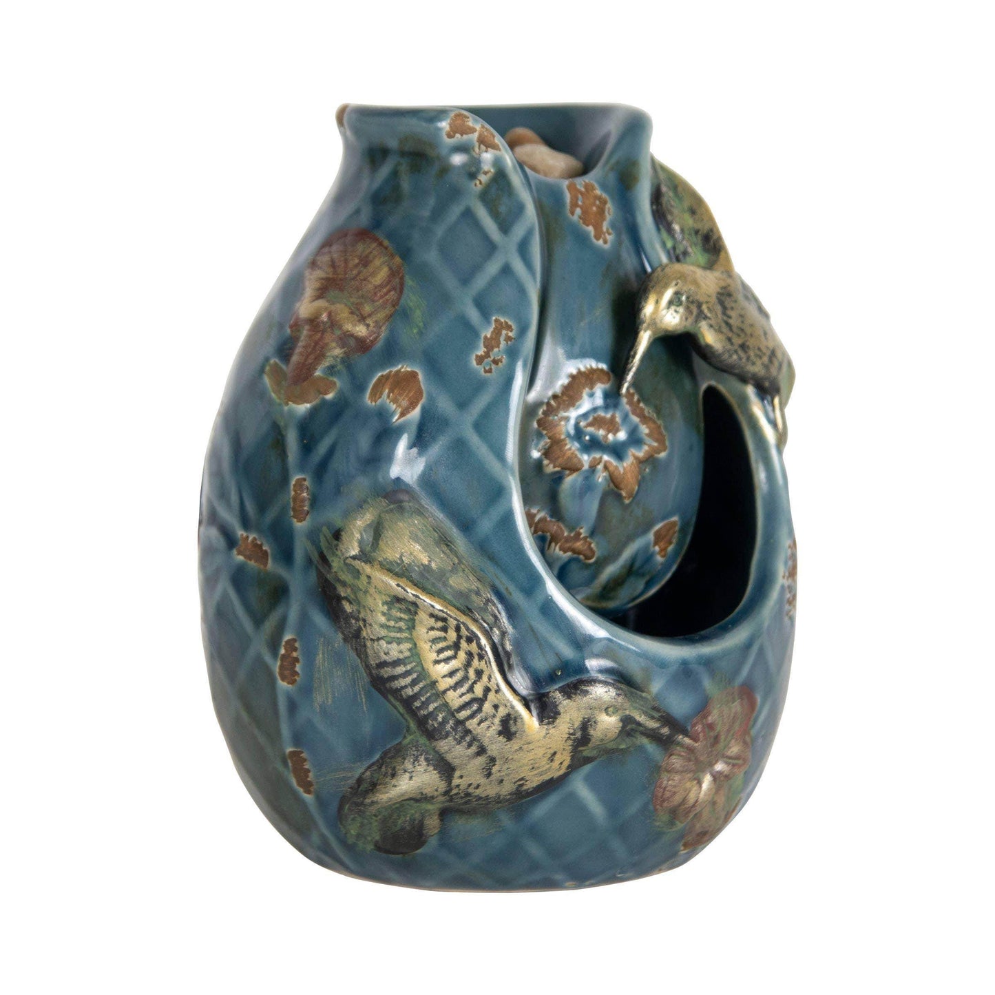 Verdigris Hummingbird Blue Garden Water Fountain with Pump - Songbird Gifts