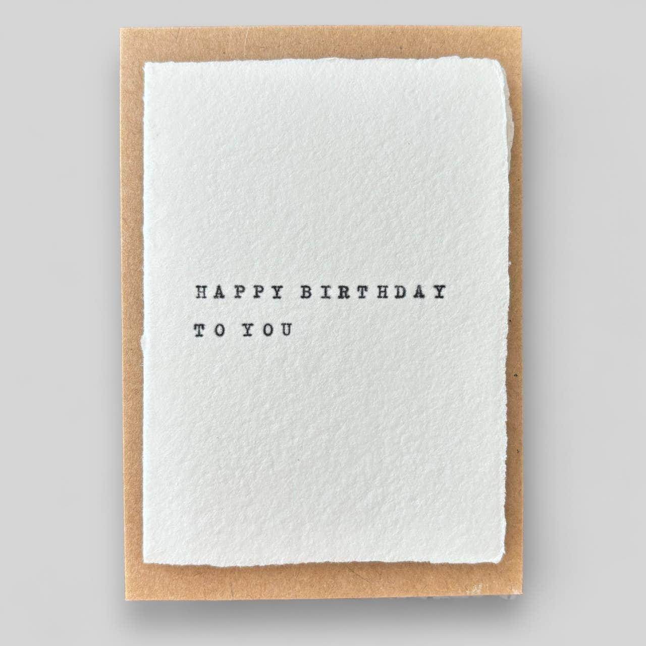 Handmade typewritten happy birthday card - Songbird Gifts