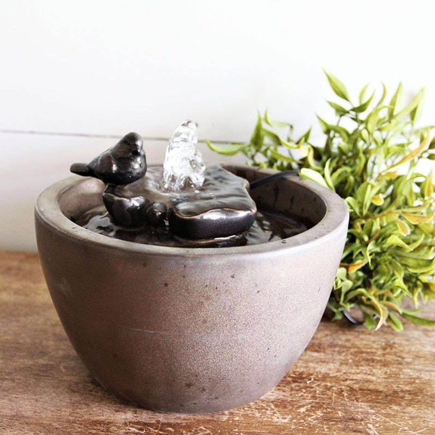 Bronze Bird on Leaf Garden Water Fountain with Pump - Songbird Gifts