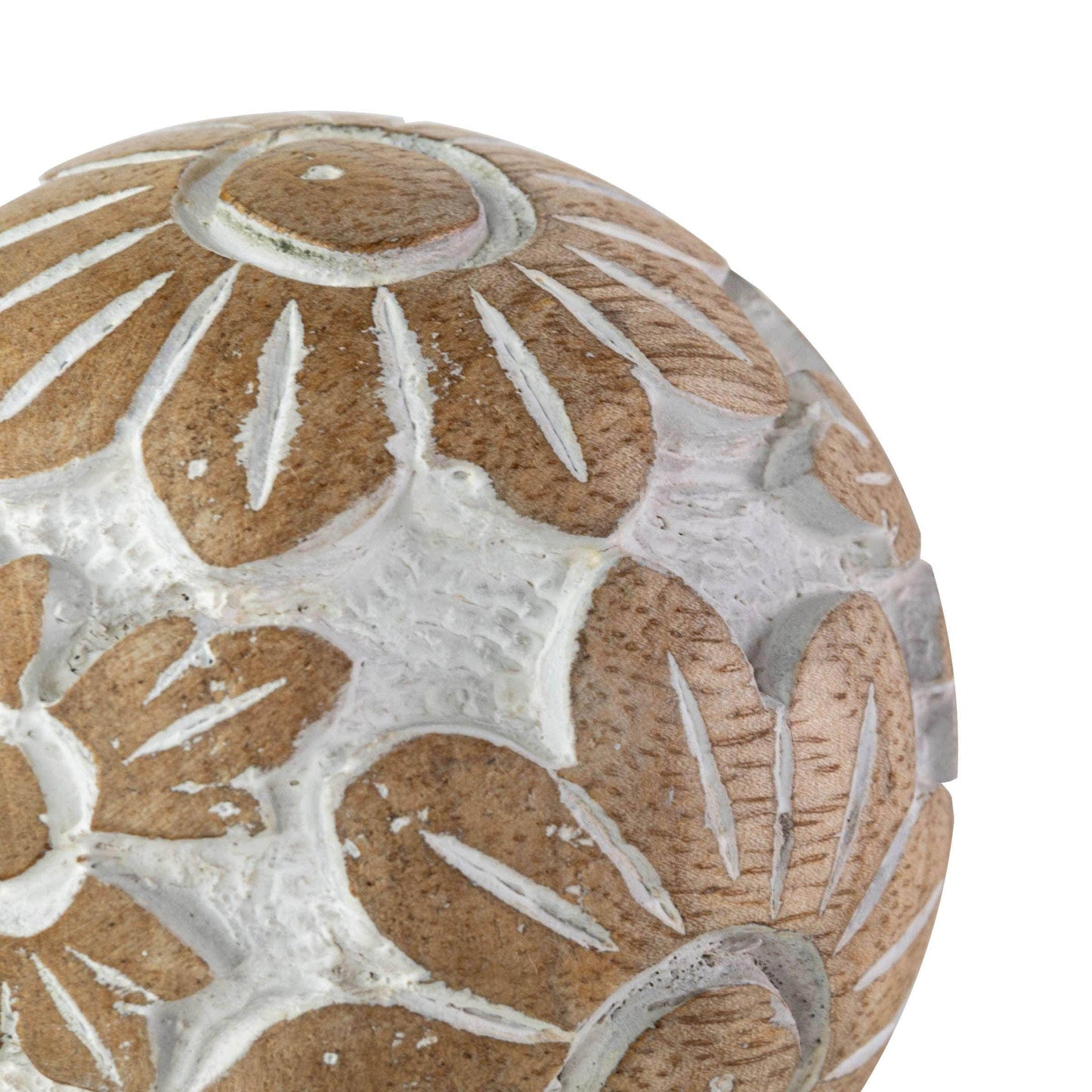 Isabella Cottage Flower Carved Wood Deco Ball with White - Songbird Gifts