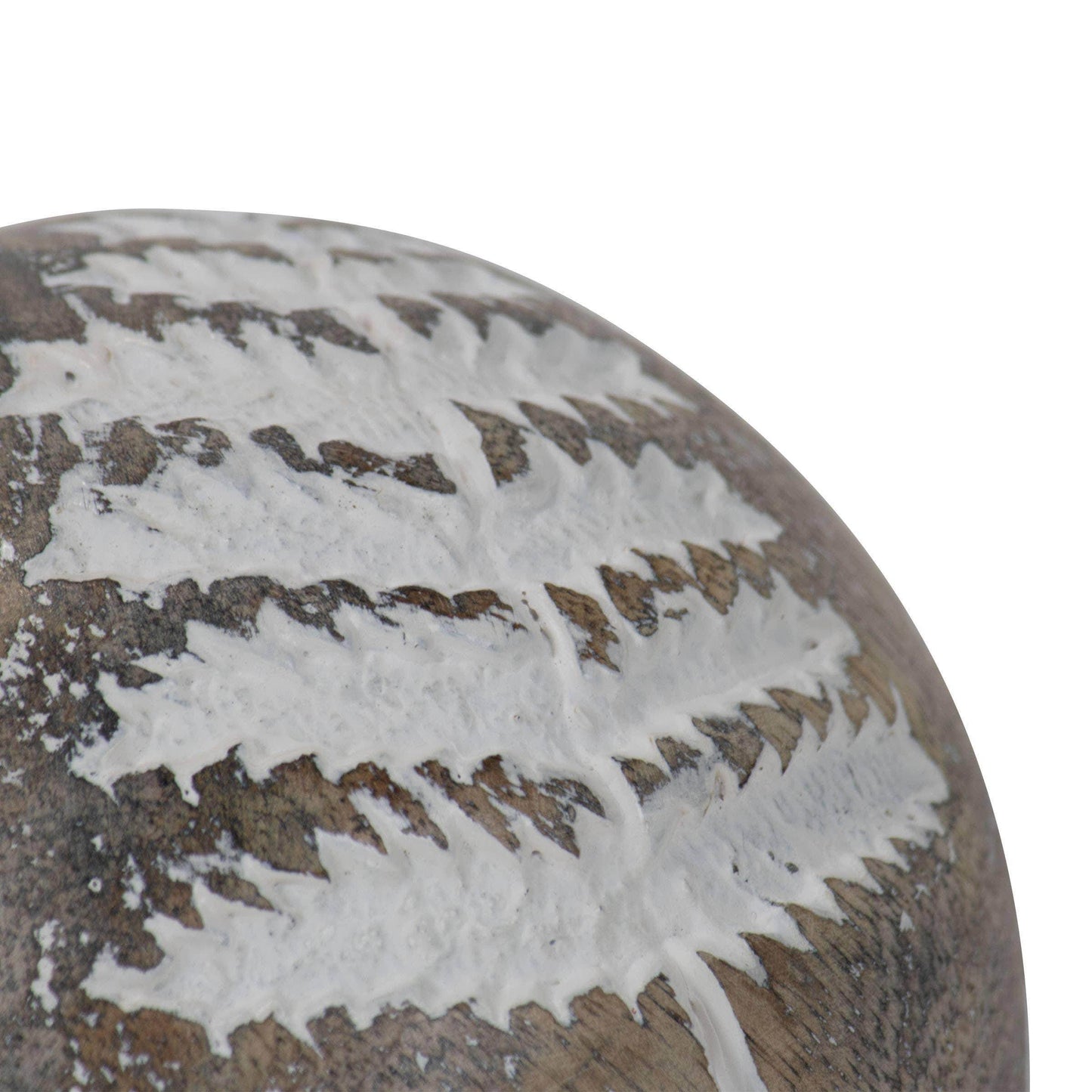 Wilder White Fern Carved Wood Deco Ball - Songbird Gifts