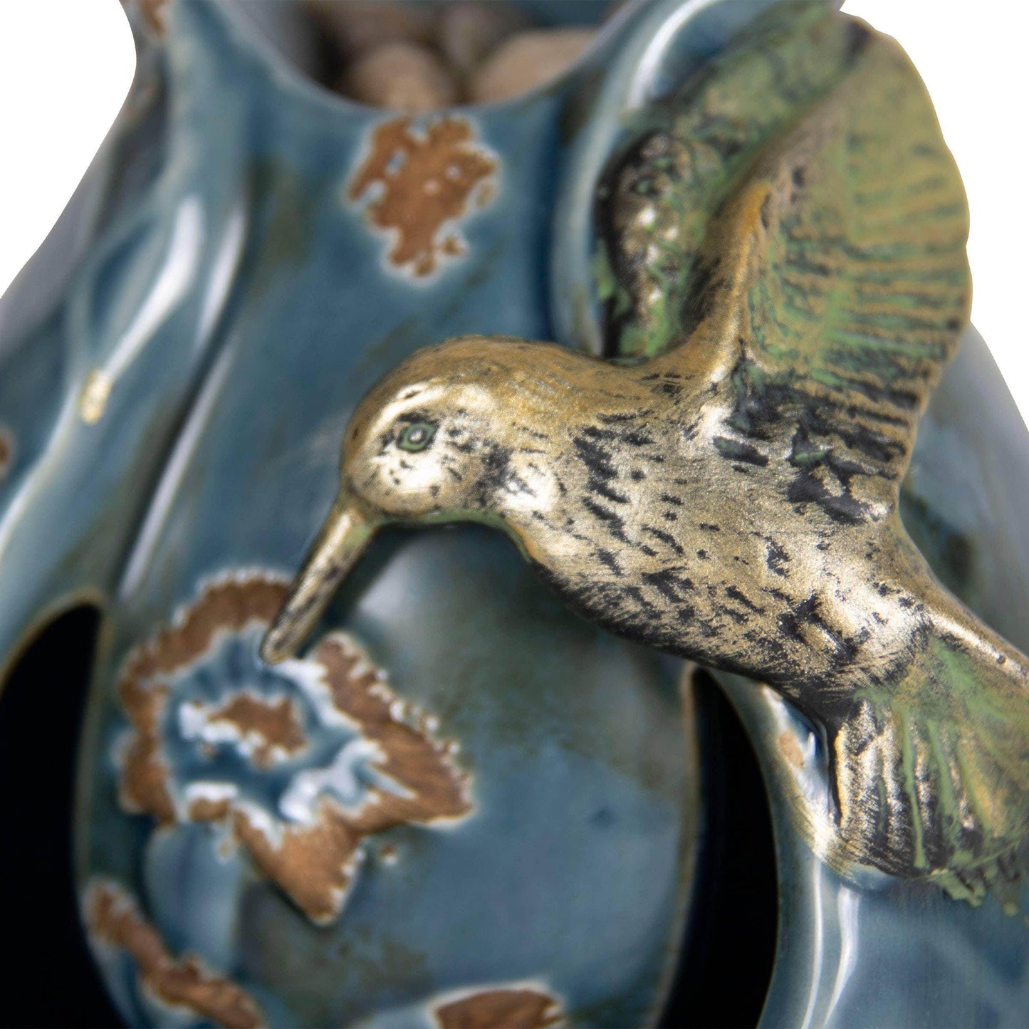 Verdigris Hummingbird Blue Garden Water Fountain with Pump - Songbird Gifts
