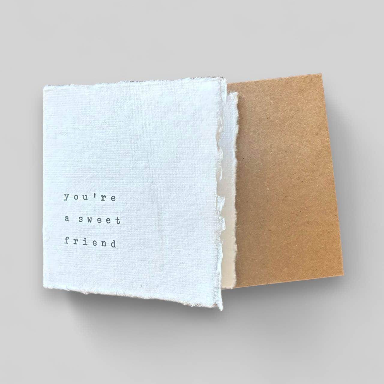 Small white handmade typewritten friend card - Songbird Gifts