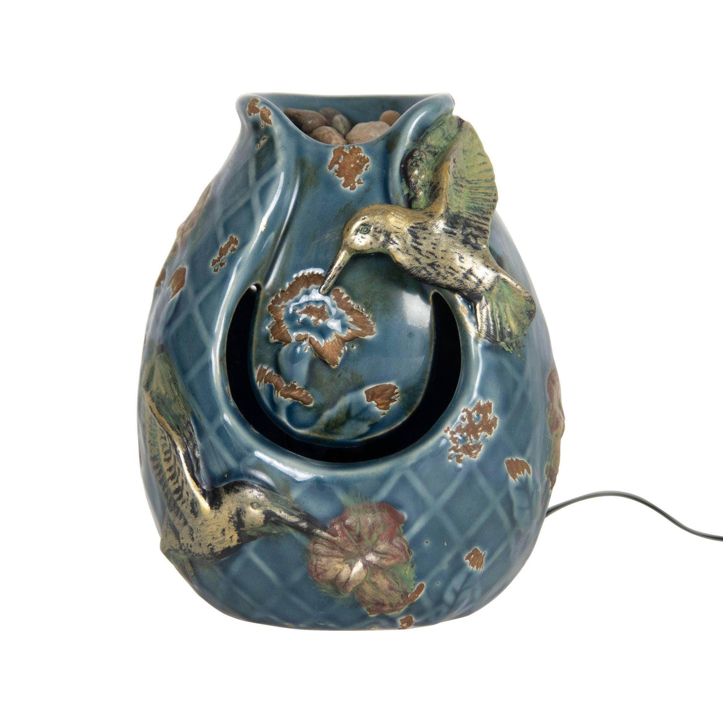 Verdigris Hummingbird Blue Garden Water Fountain with Pump - Songbird Gifts