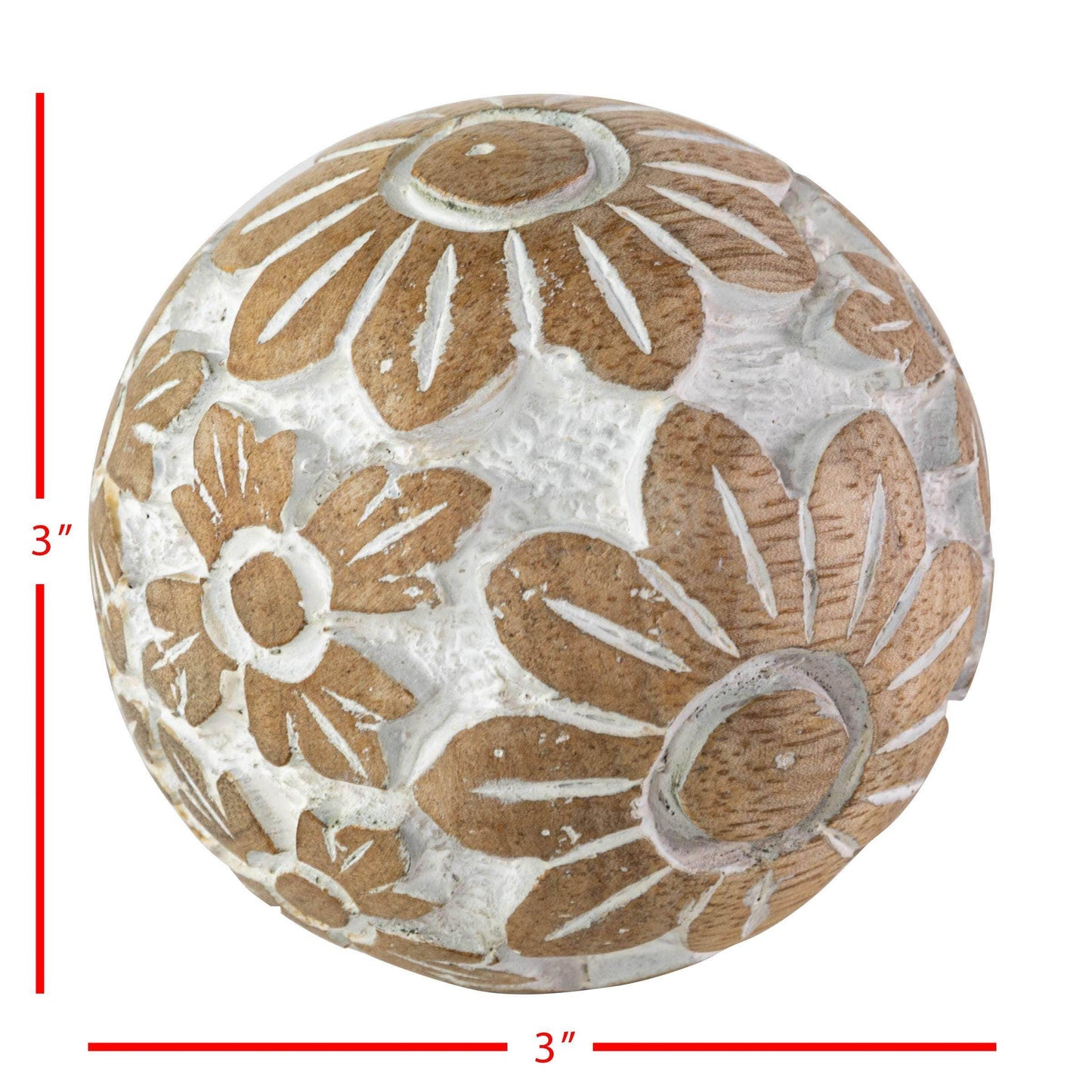 Isabella Cottage Flower Carved Wood Deco Ball with White - Songbird Gifts