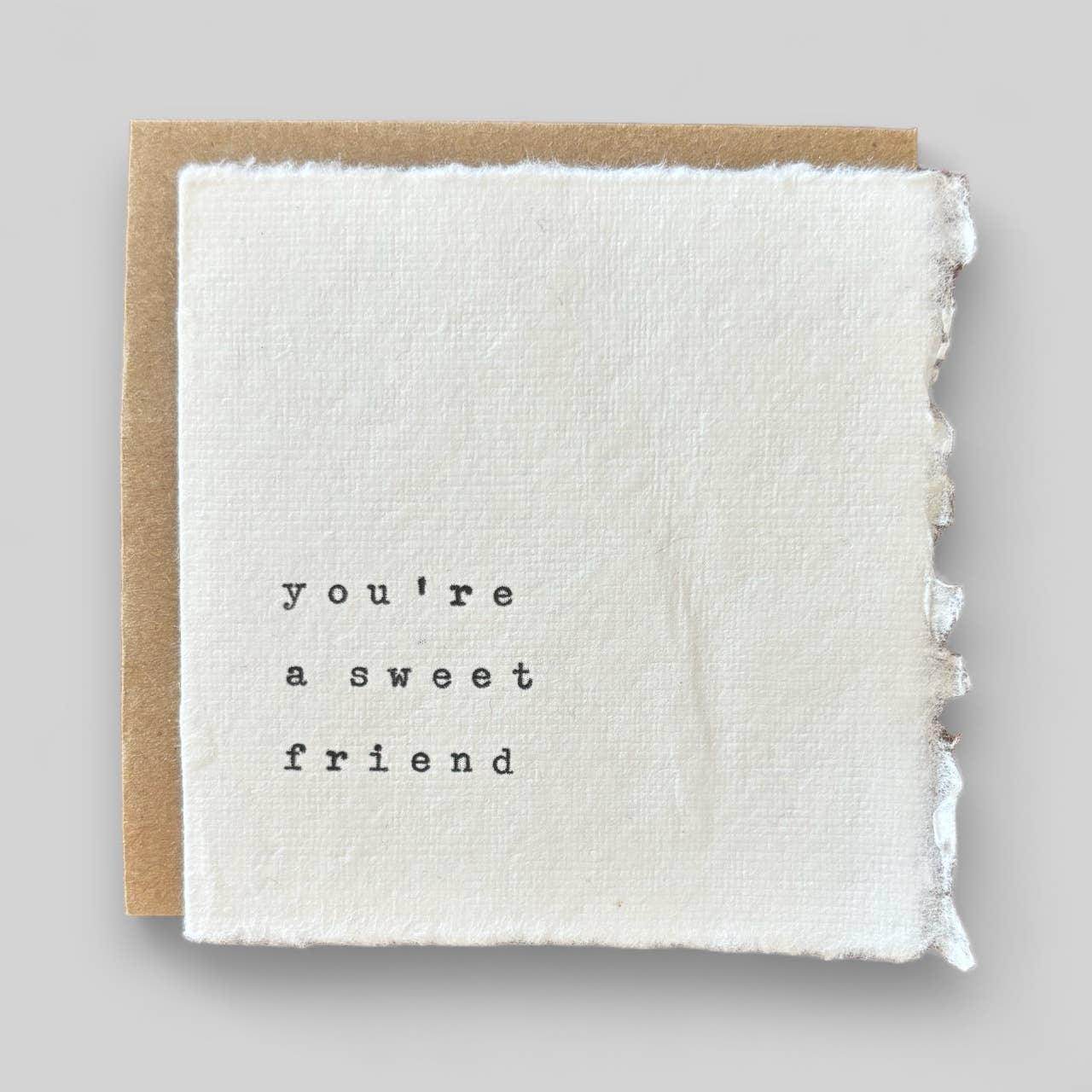 Small white handmade typewritten friend card - Songbird Gifts