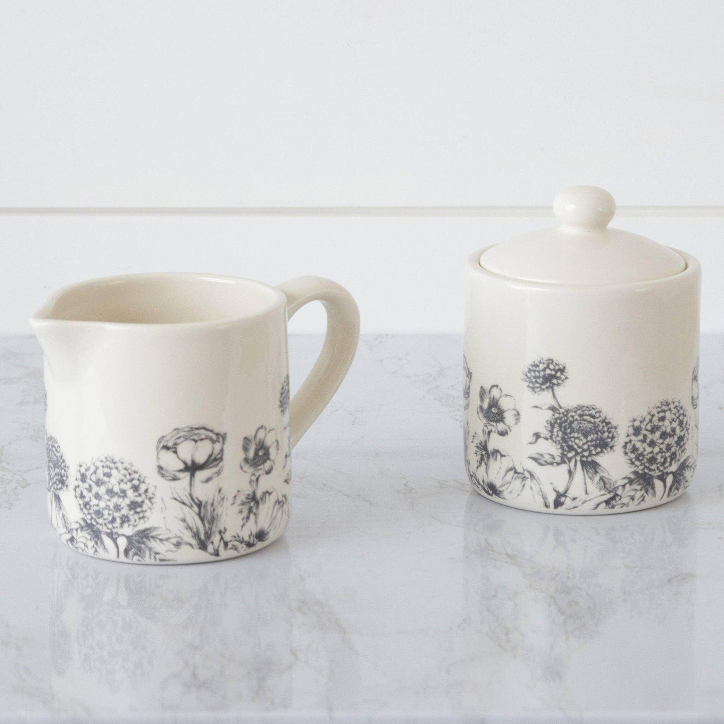 Black and White Botanical Cream and Sugar (Pair) - Songbird Gifts