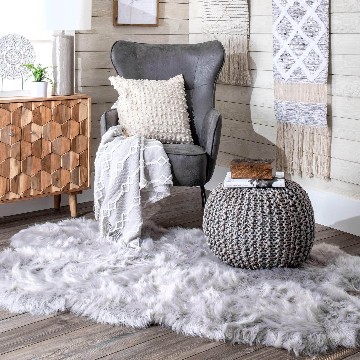 York Classic Knitted Solid Jute Filled Ottoman Pouf - Songbird Gifts