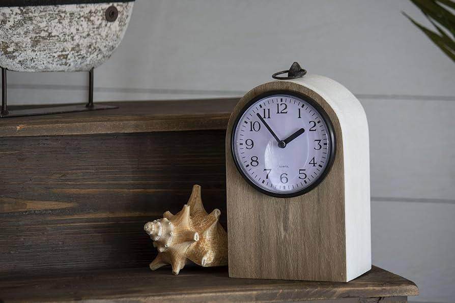 White Rustic Wood Battery Operated Table Clock - Songbird Gifts