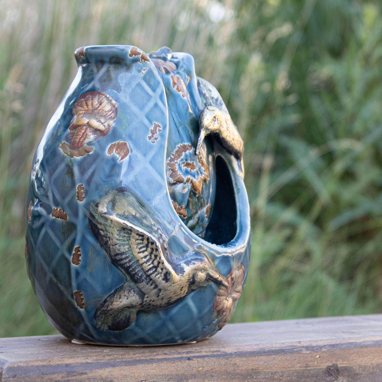 Verdigris Hummingbird Blue Garden Water Fountain with Pump - Songbird Gifts