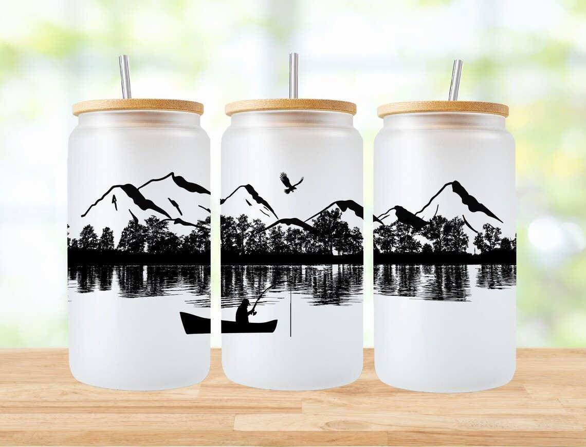 Mountain Range Fishing 16oz Frosted Libbey Glass Tumbler - Songbird Gifts
