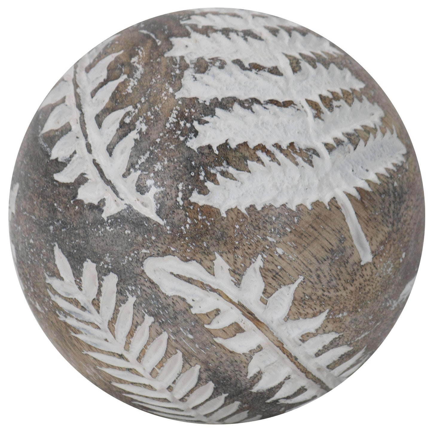 Wilder White Fern Carved Wood Deco Ball - Songbird Gifts
