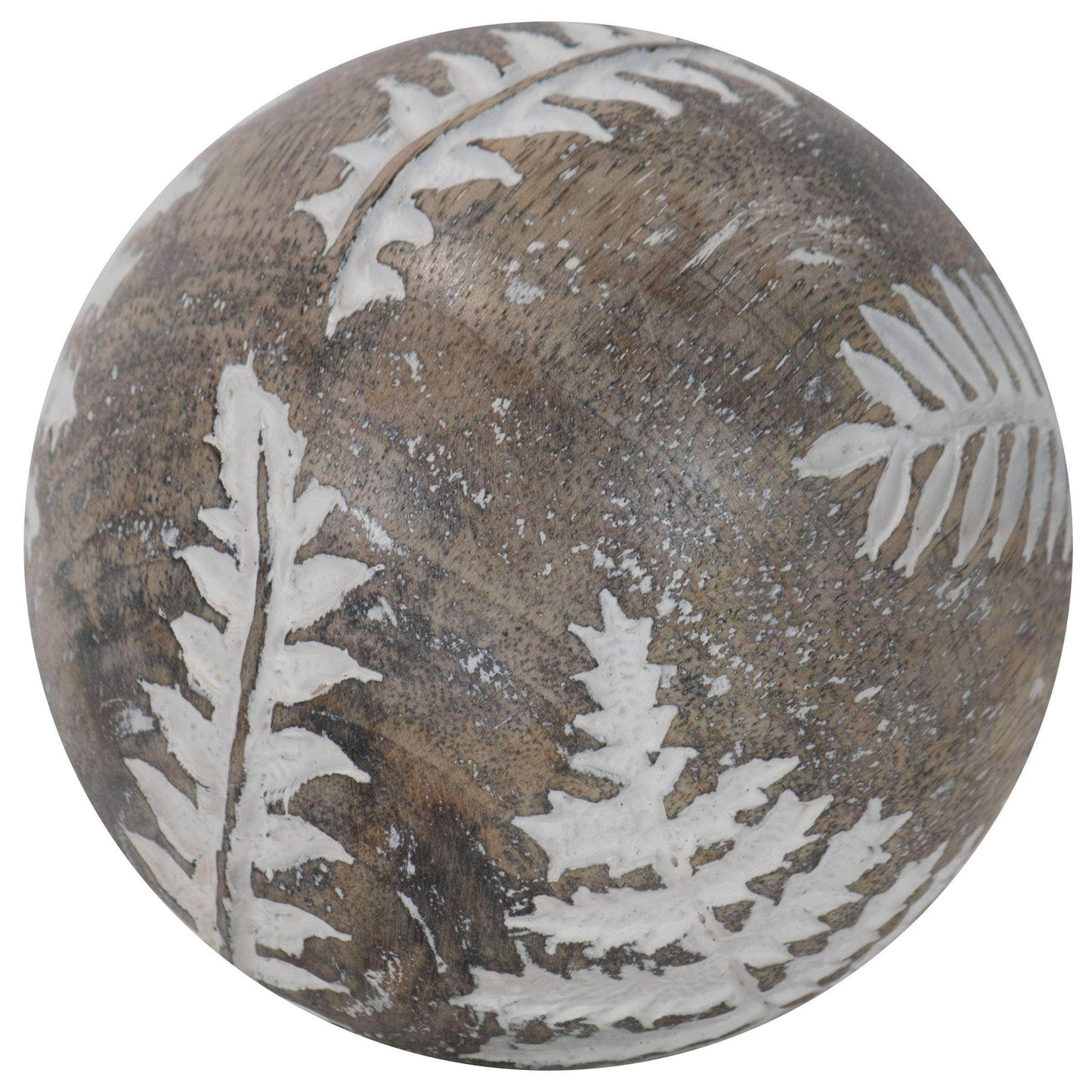Wilder White Fern Carved Wood Deco Ball - Songbird Gifts