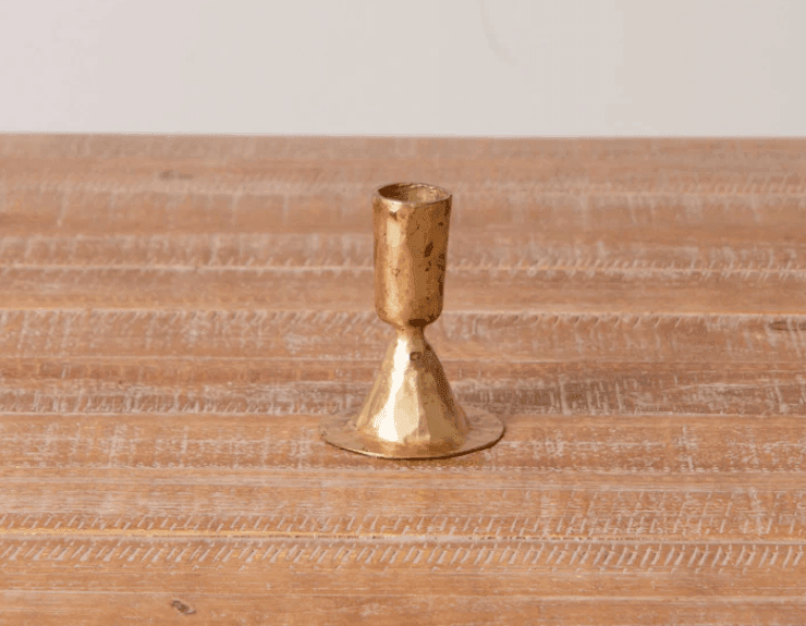 Gold Toned Hammered Candle Holder - Songbird Gifts