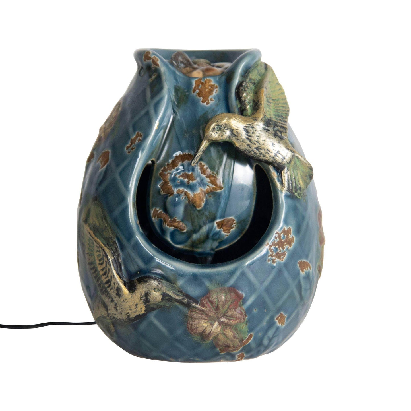 Verdigris Hummingbird Blue Garden Water Fountain with Pump - Songbird Gifts