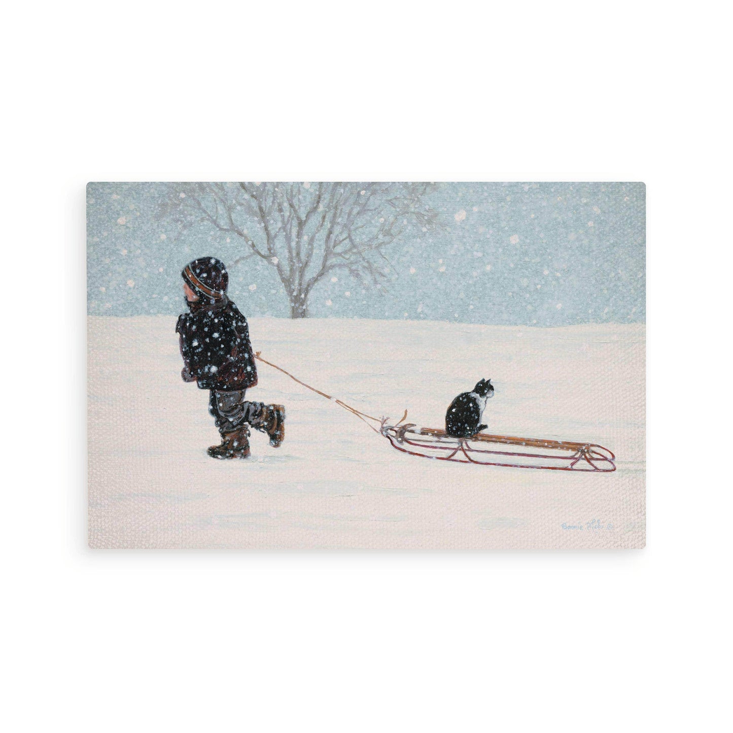 Sled Ride Wooden Postcard - Songbird Gifts
