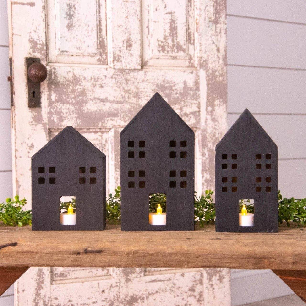 Black Wooden Houses (Set Of 03) - Songbird Gifts