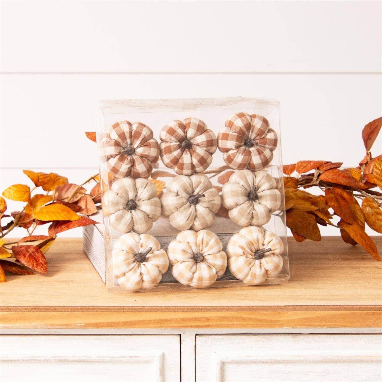 Tan Plaid Mini Pumpkins (Pk/09 Ast) - Songbird Gifts