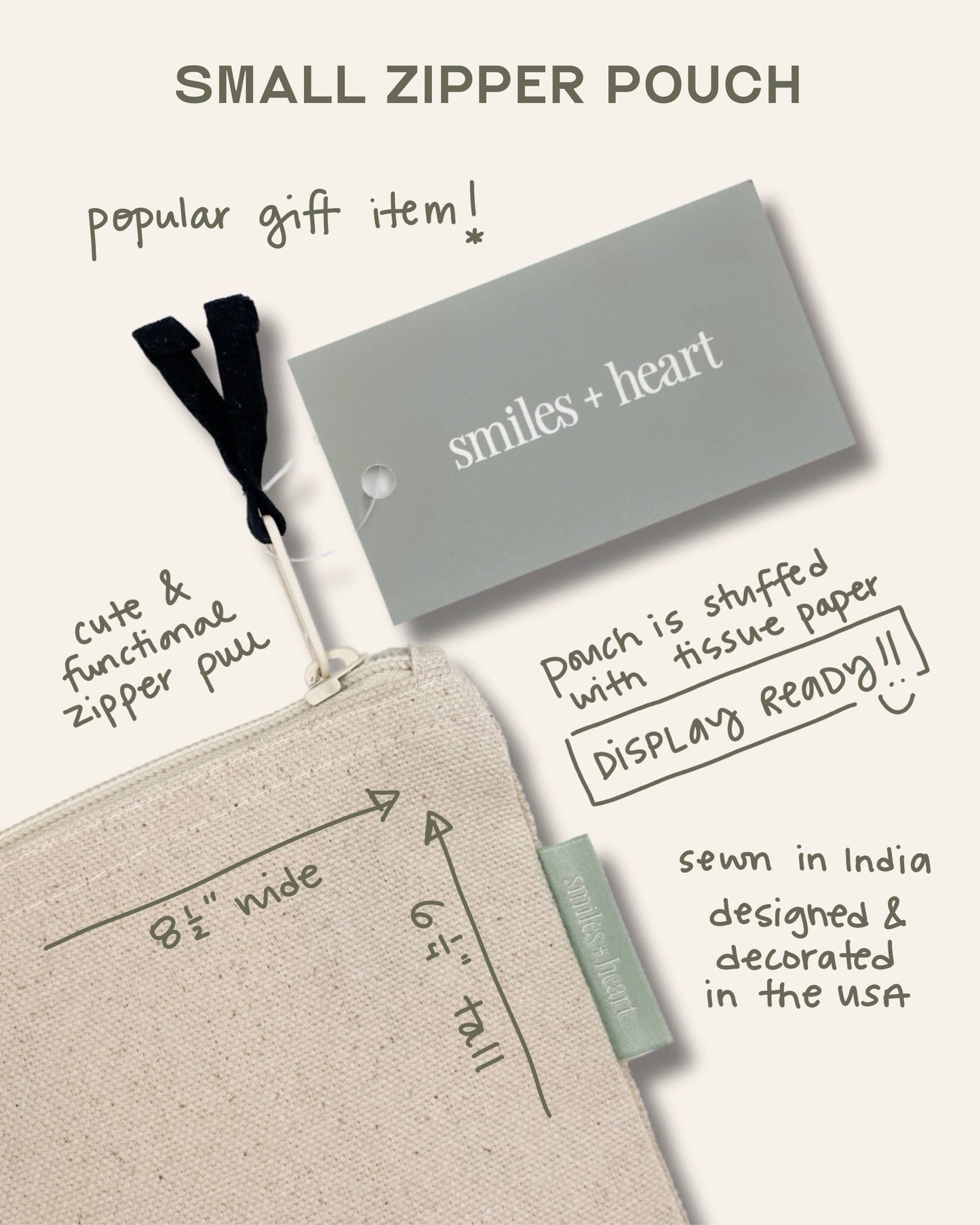 Hearts Small Canvas Zipper Pouch