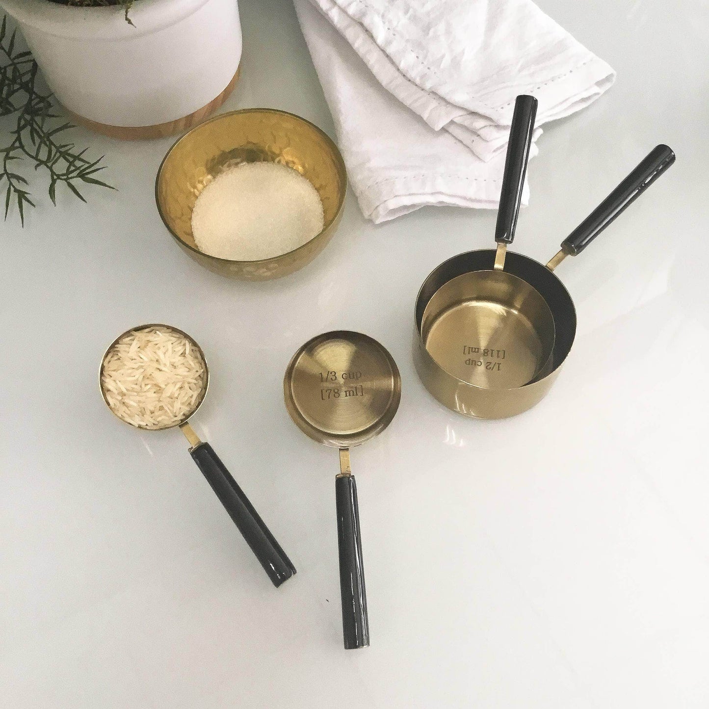 Gold & Black Enamel Handle Measuring Cups S/4 - Songbird Gifts