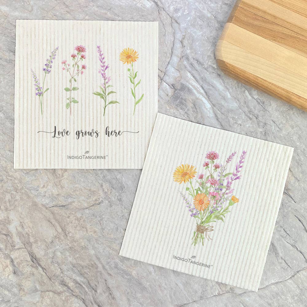 Love Grows Here Garden, Bouquet - 2pk Swedish Dish Cloth