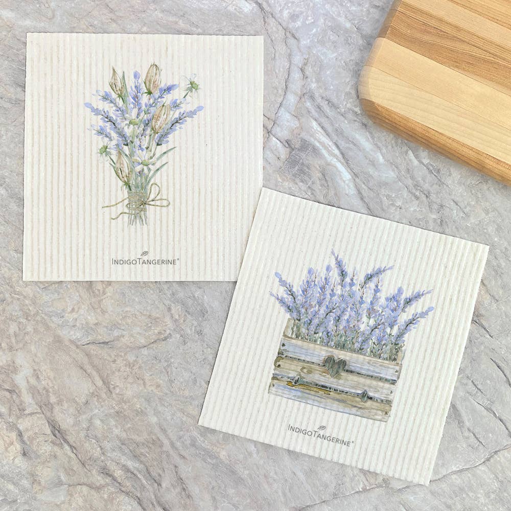 Lavender Bouquet, Basket - 2pk Swedish Dish Cloth