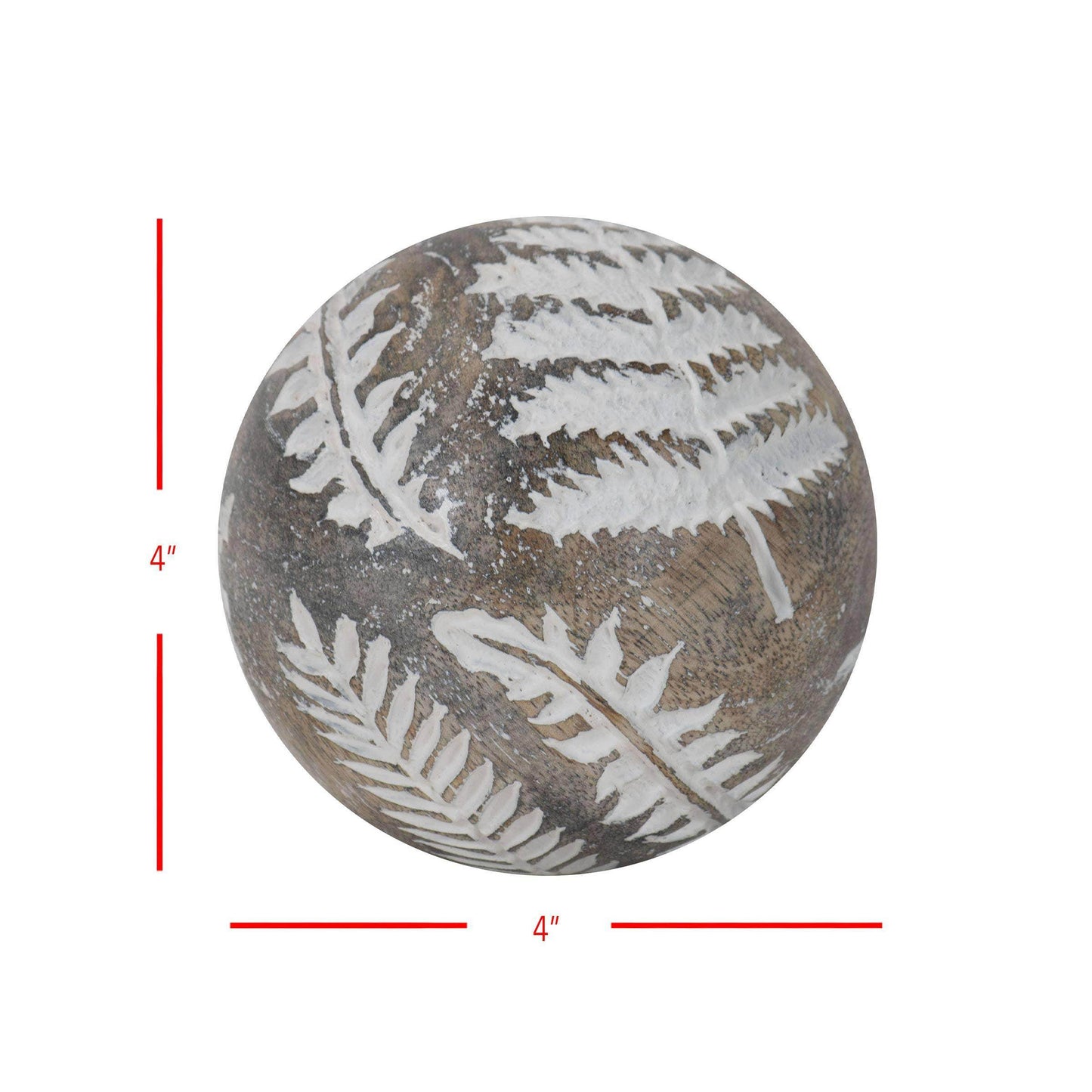 Wilder White Fern Carved Wood Deco Ball - Songbird Gifts