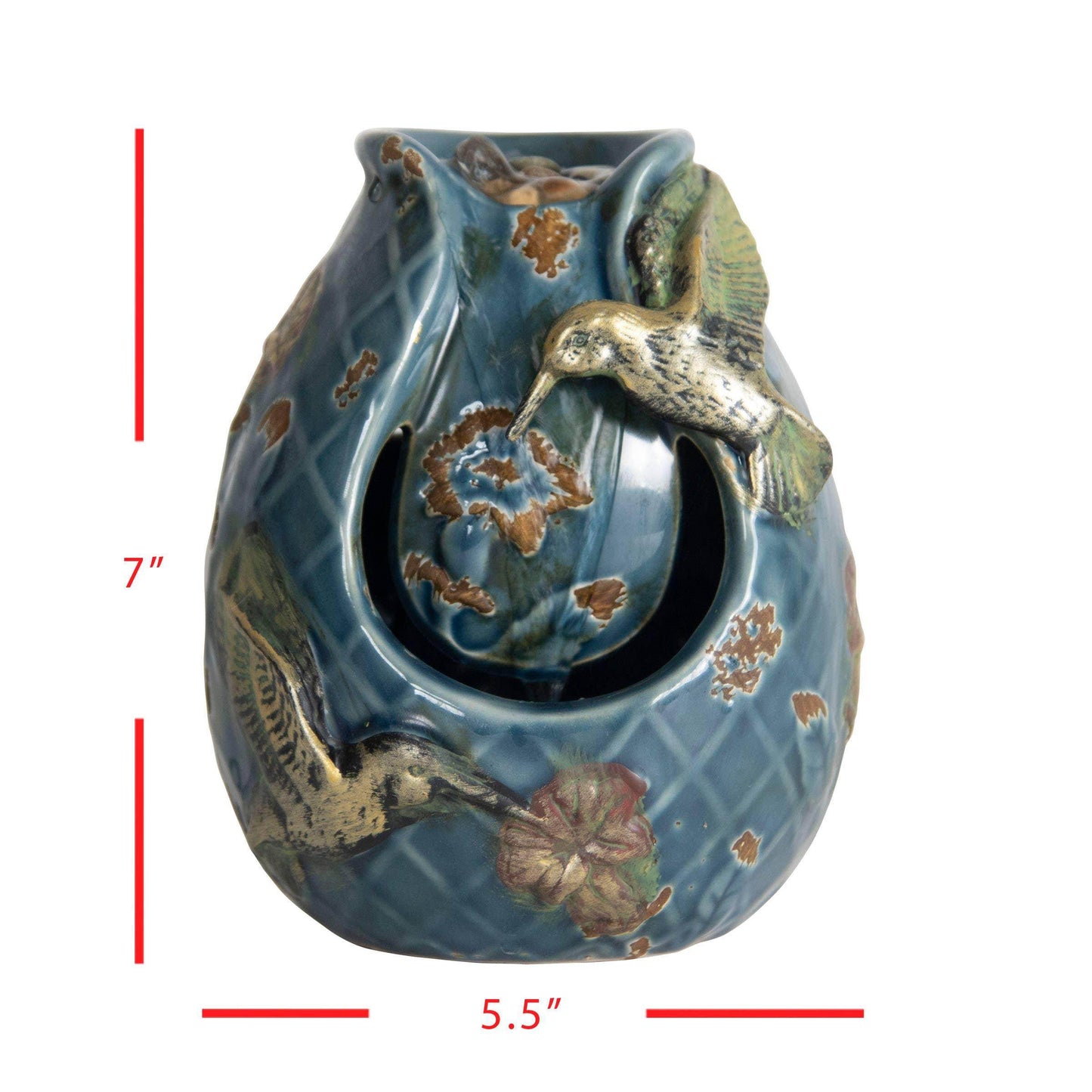 Verdigris Hummingbird Blue Garden Water Fountain with Pump - Songbird Gifts