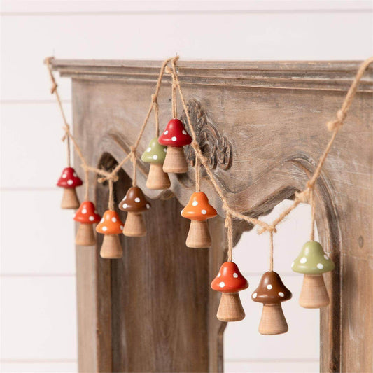 Wood Mushroom Garland (PC) - Songbird Gifts