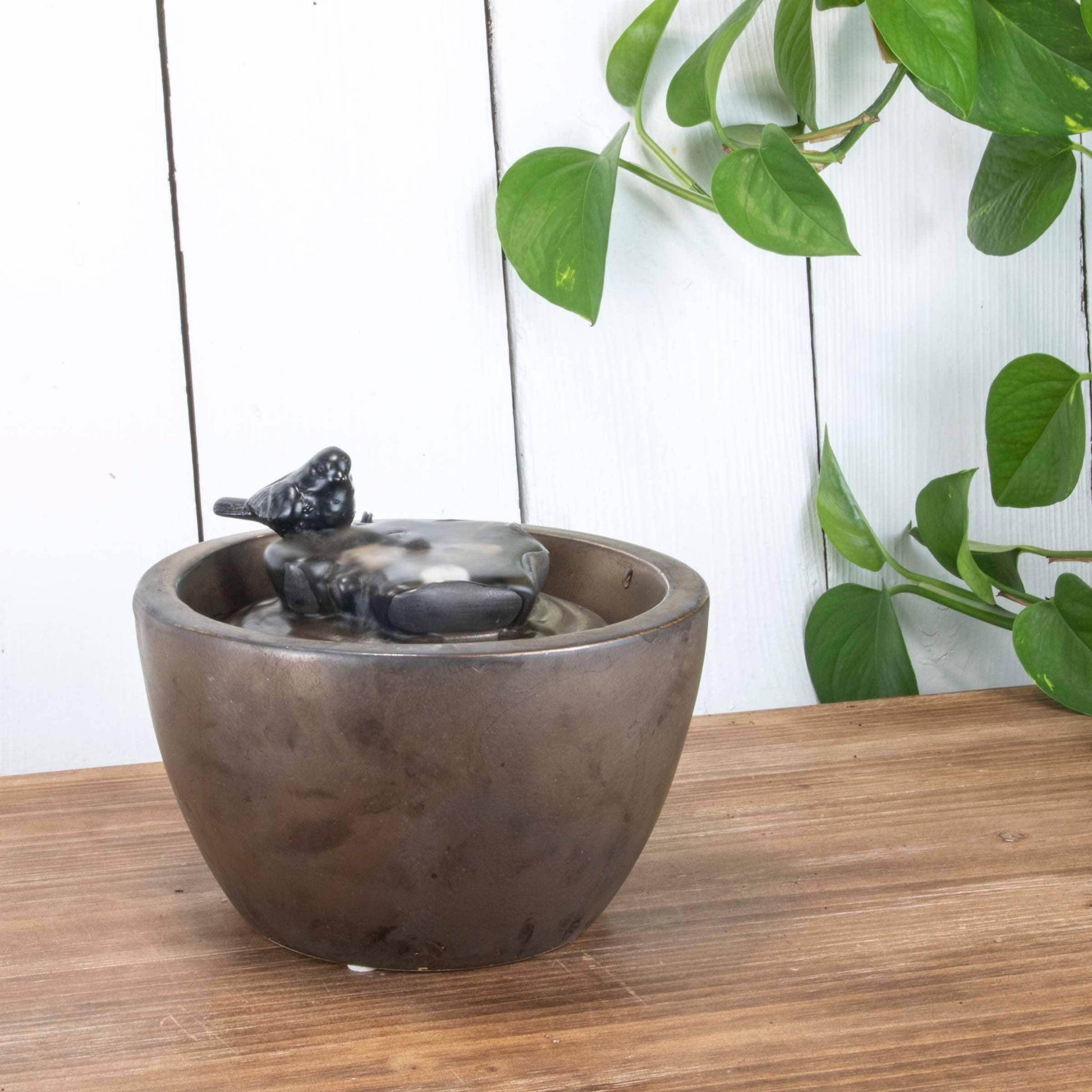 Bronze Bird on Leaf Garden Water Fountain with Pump - Songbird Gifts