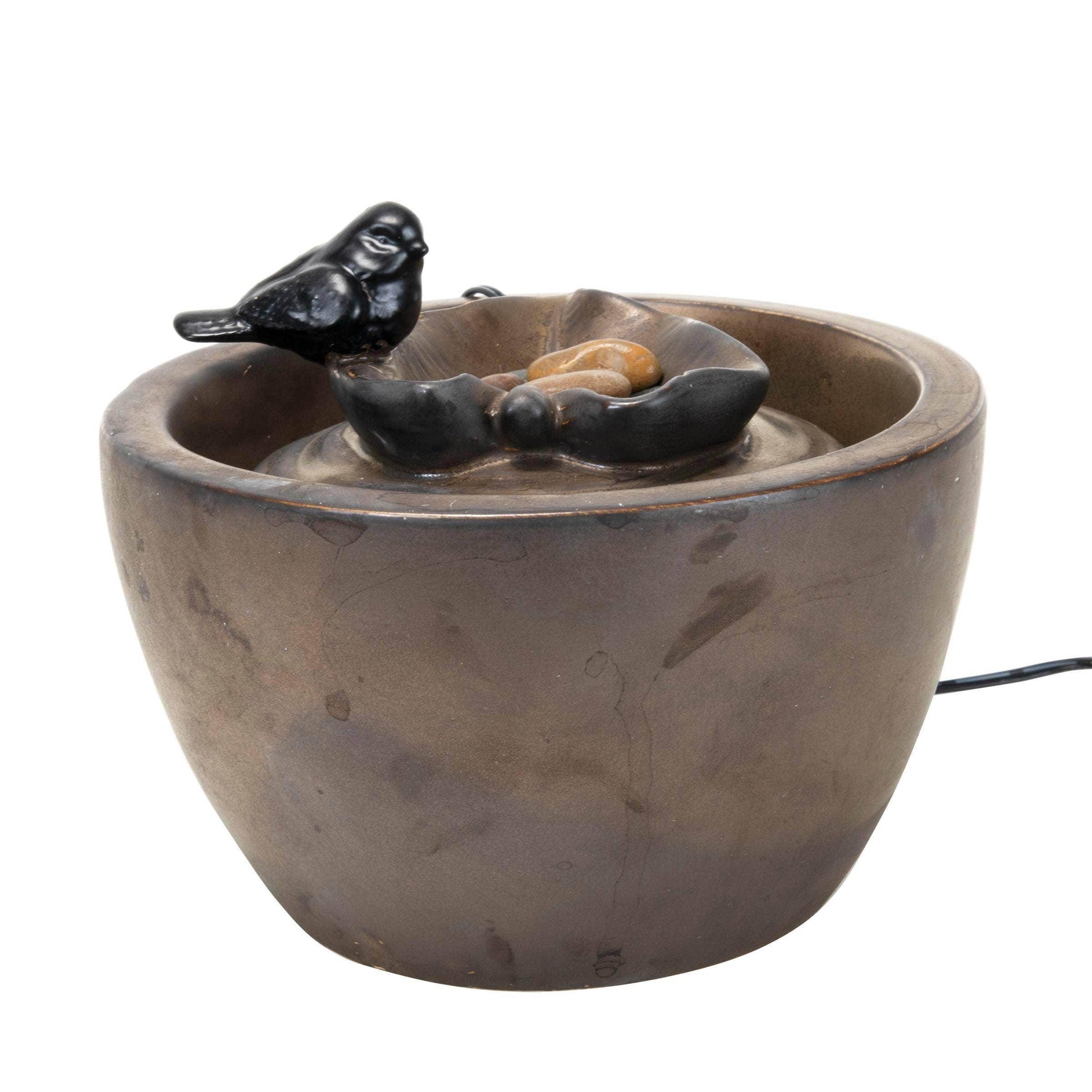 Bronze Bird on Leaf Garden Water Fountain with Pump - Songbird Gifts