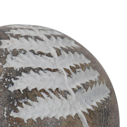 Wilder White Fern Carved Wood Deco Ball - Songbird Gifts