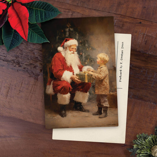 Santa With Boy Wooden Postcard - Songbird Gifts