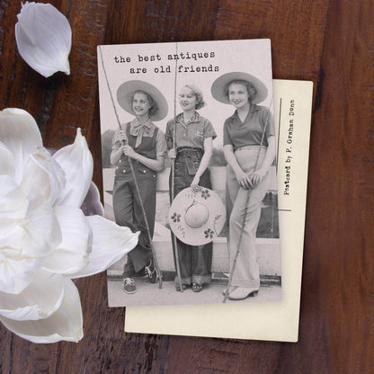 The Best Antiques Are Old Friends Wooden Postcard - Songbird Gifts