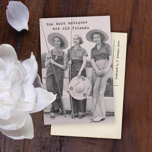 The Best Antiques Are Old Friends Wooden Postcard - Songbird Gifts