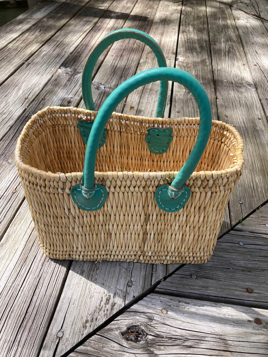 Small Tote, Teal Handle - Songbird Gifts