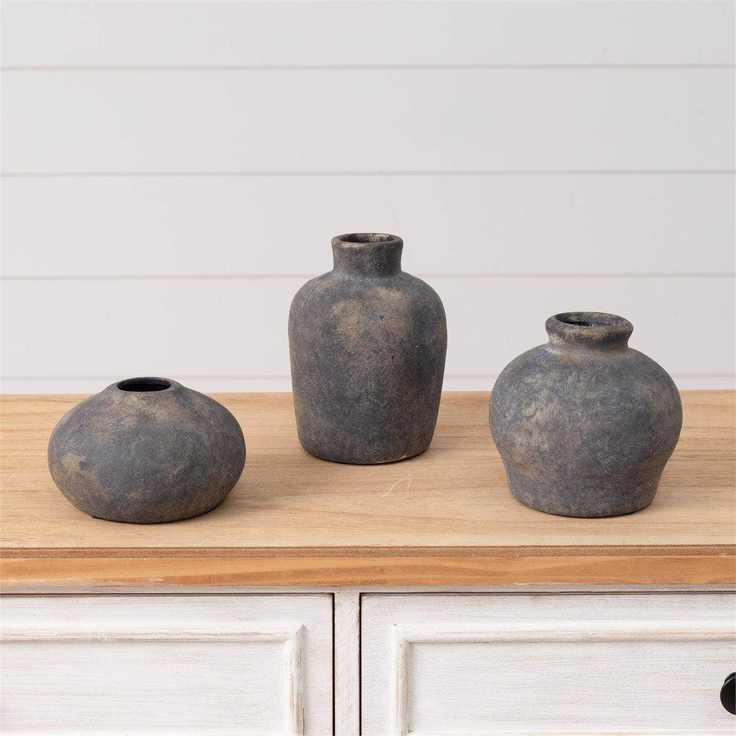 Black Distress Bud Vases (Set Of 03) - Songbird Gifts