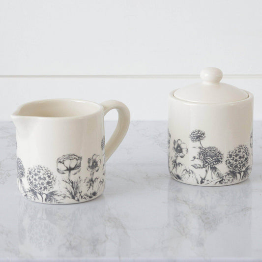 Black and White Botanical Cream and Sugar (Pair) - Songbird Gifts