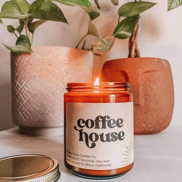 Coffee House 8 oz coconut wax amber jar candle - Songbird Gifts