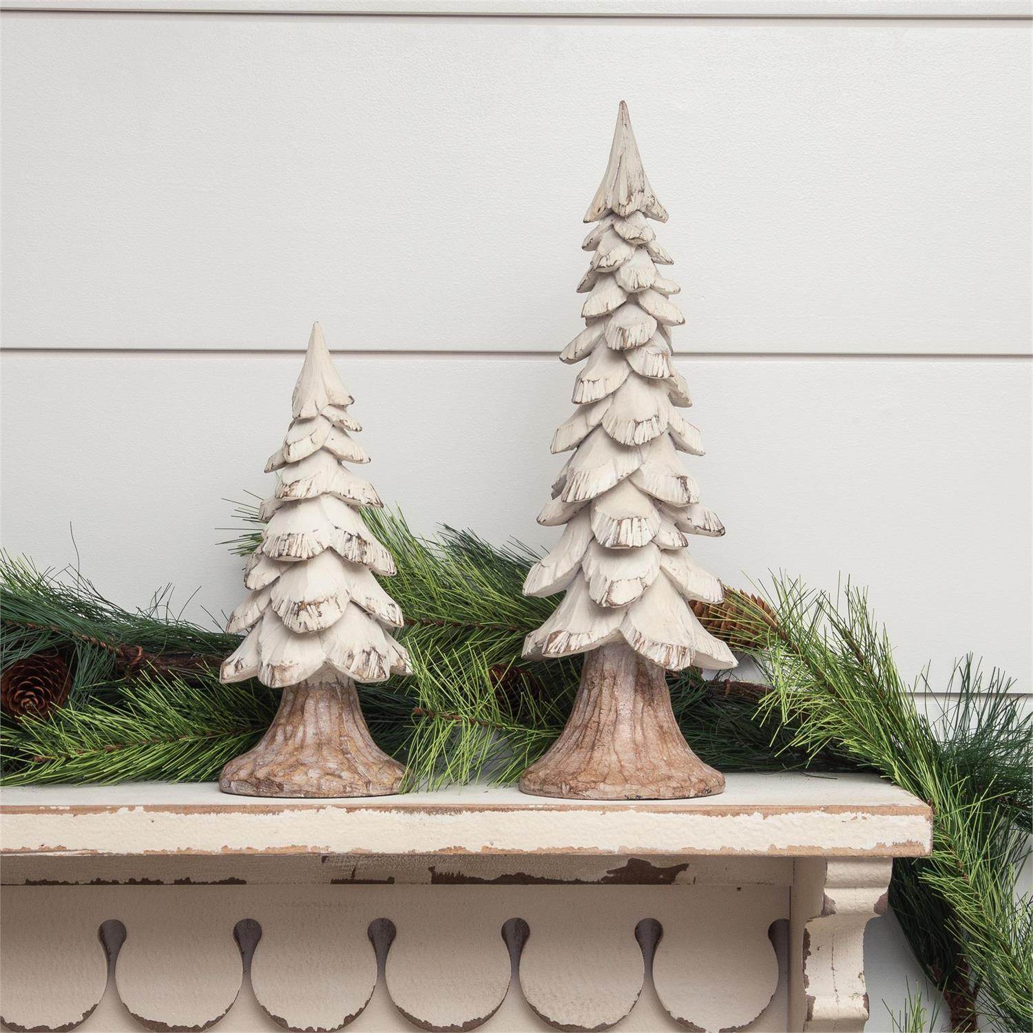 White Trees, Carved Distressed Wood Look - Songbird Gifts