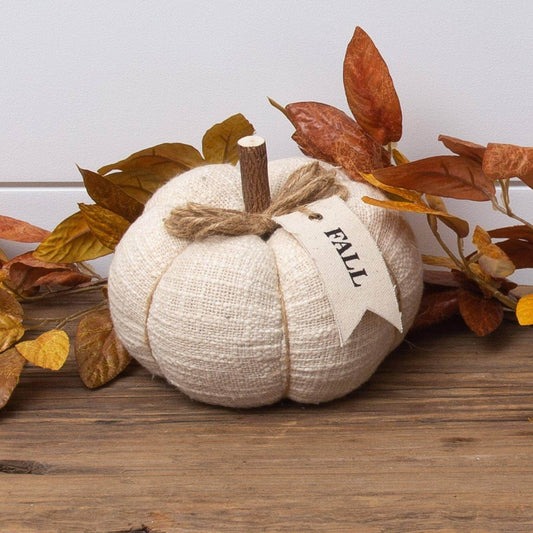 Cream Knit Pumpkin With Fabric Tag, Sm (PC) - Songbird Gifts