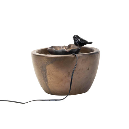 Bronze Bird on Leaf Garden Water Fountain with Pump - Songbird Gifts