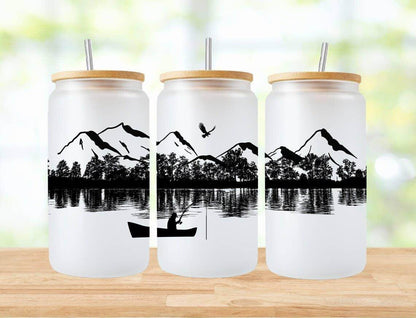 Mountain Range Fishing 16oz Frosted Libbey Glass Tumbler - Songbird Gifts