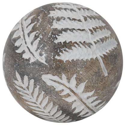 Wilder White Fern Carved Wood Deco Ball - Songbird Gifts