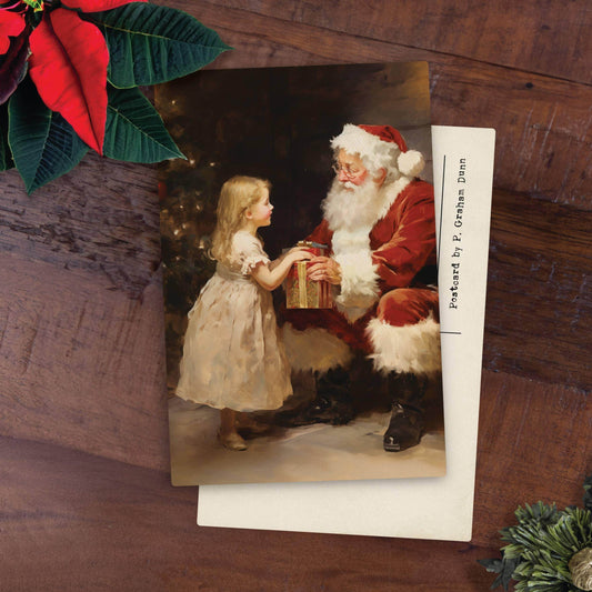 Santa With Girl Wooden Postcard - Songbird Gifts