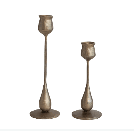 Hand-Forged Iron Taper Holders, Antique Brass Finish (Smaller One) - Songbird Gifts