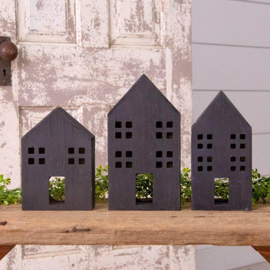 Black Wooden Houses (Set Of 03) - Songbird Gifts