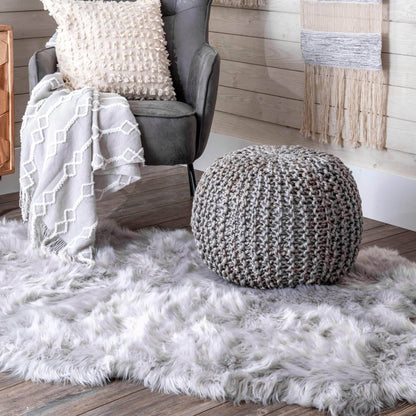 York Classic Knitted Solid Jute Filled Ottoman Pouf - Songbird Gifts