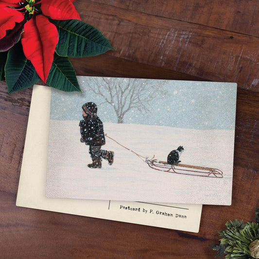 Sled Ride Wooden Postcard - Songbird Gifts