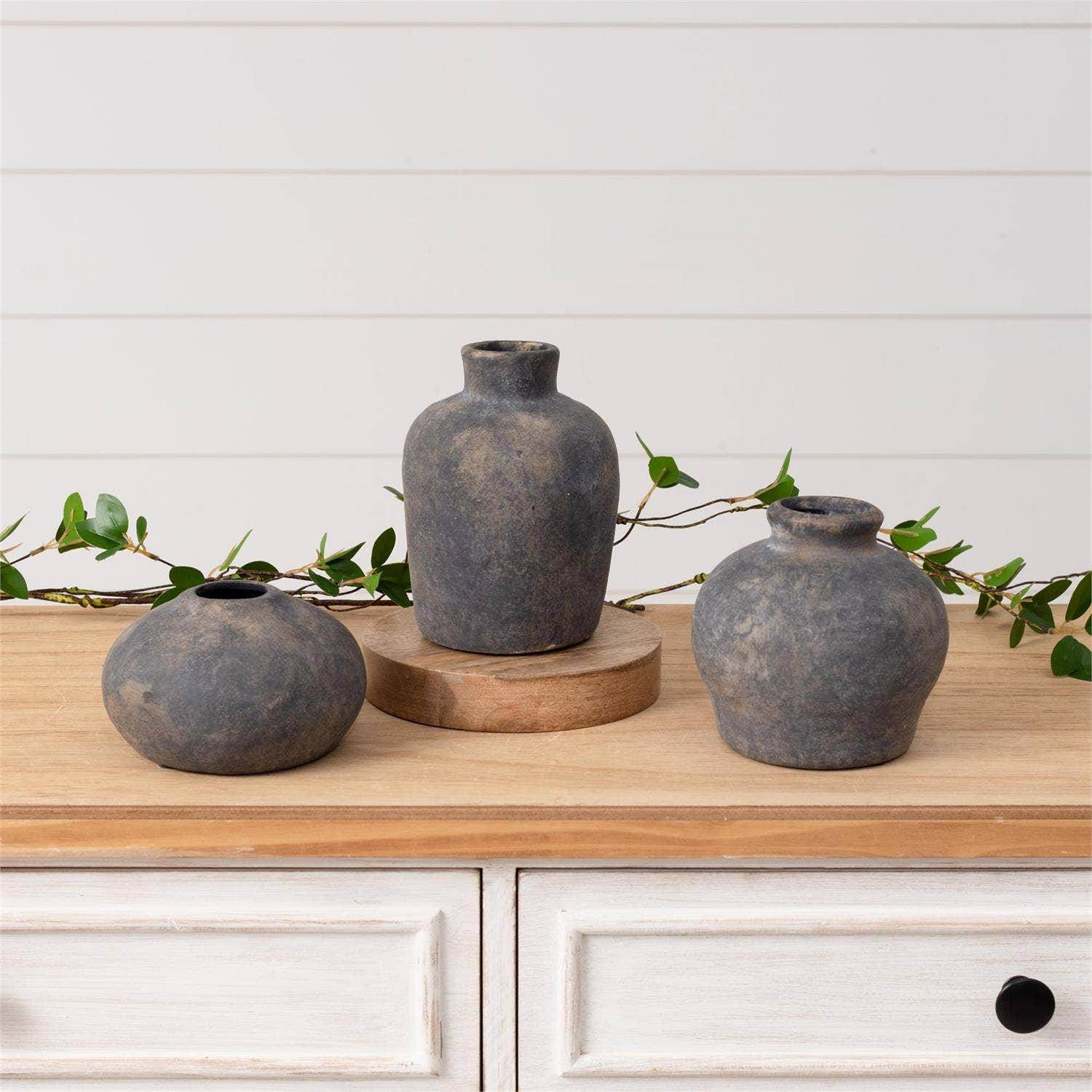 Black Distress Bud Vases (Set Of 03) - Songbird Gifts